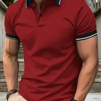 Croix-Border Summer New Hommes T-Chemise Casual Bouton Manches Courtes Jacquard Col Polo D'affaires