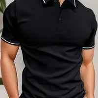 Croix-Border Summer New Hommes T-Chemise Casual Bouton Manches Courtes Jacquard Col Polo D'affaires