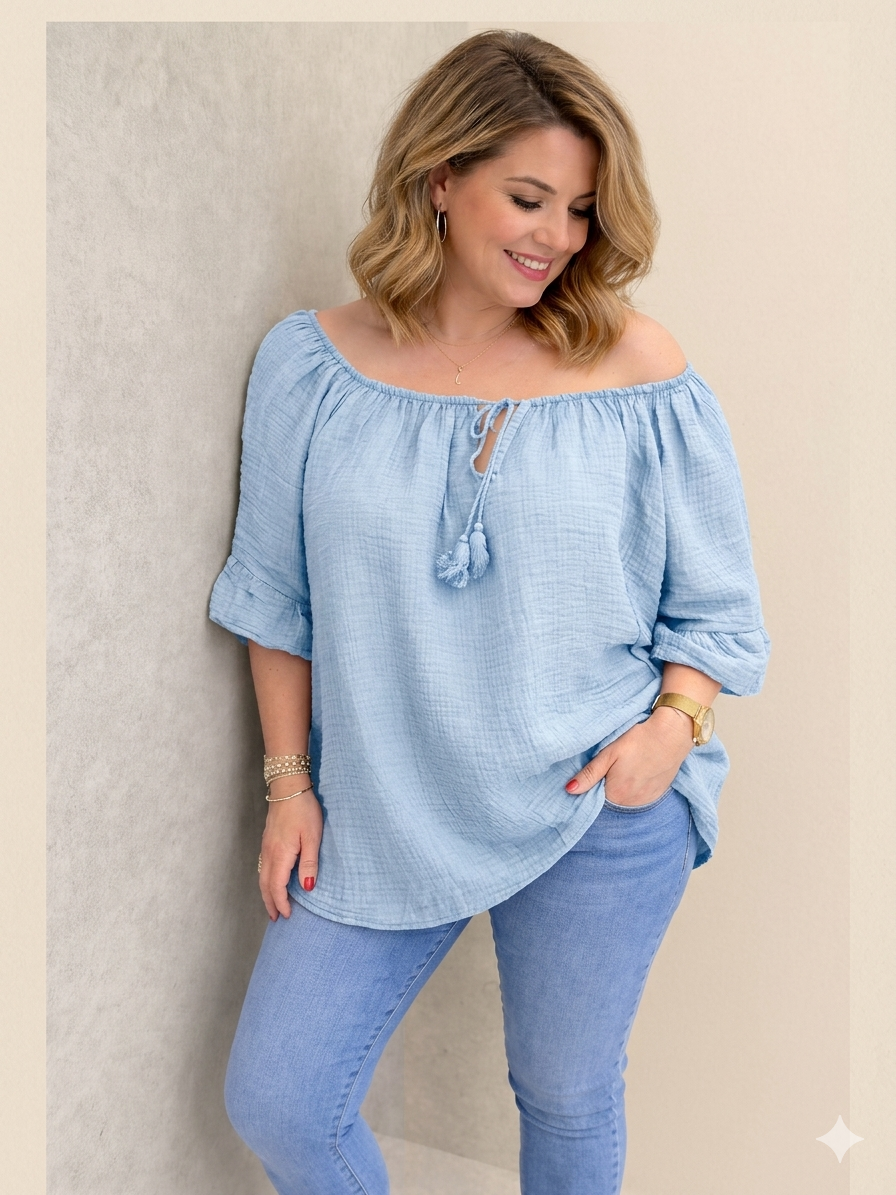 Tunique Fluide À Col Froncé Grande Taille