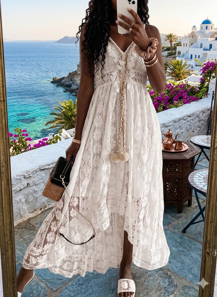 Robe longue trapèze col V sans manche