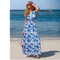 Robe Bohème À Fleurs Sans Manches Avec Col Incliné Pour Voyage