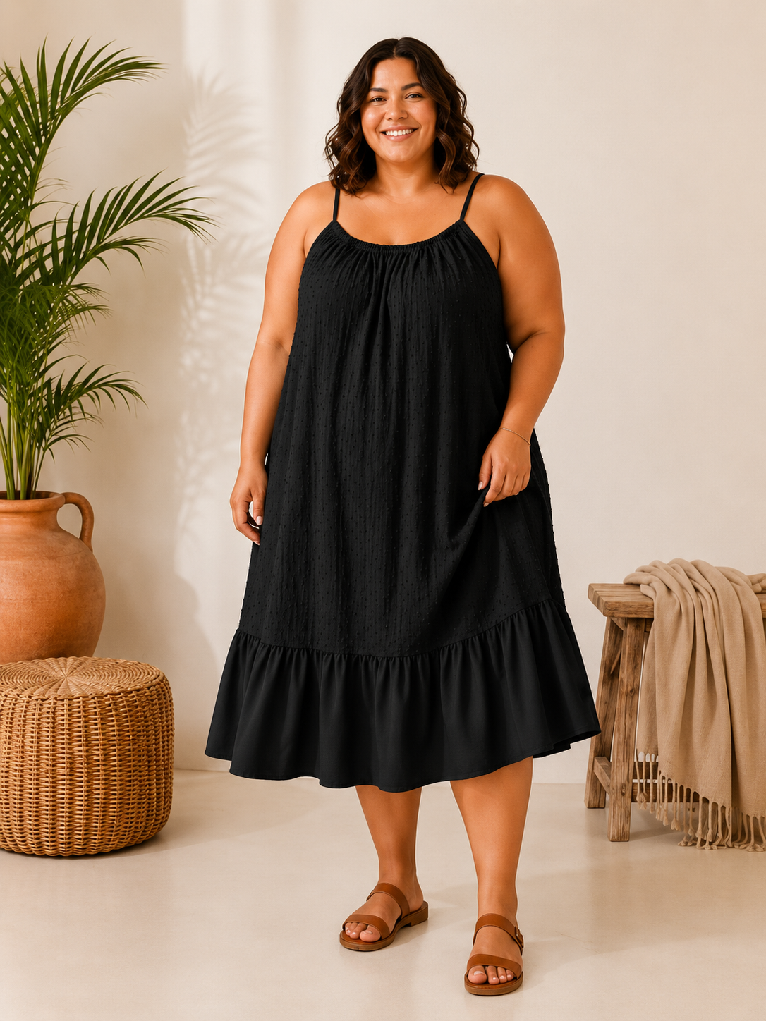 Robe Midi Coton Brodé — Grandes Tailles