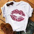 T-shirt Femme Élégant À Manches Courtes En Polyester Avec Impression Bisous 💋