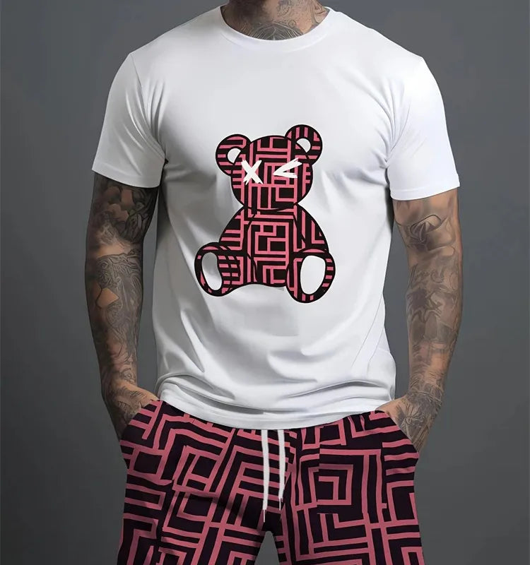 Ensemble Croix-Short Imprimé Ours 3D Pour Homme Border-T À Manches-Chemise Costume Sport Super Plus Taille Top Casual Lâche En Plein Air Été