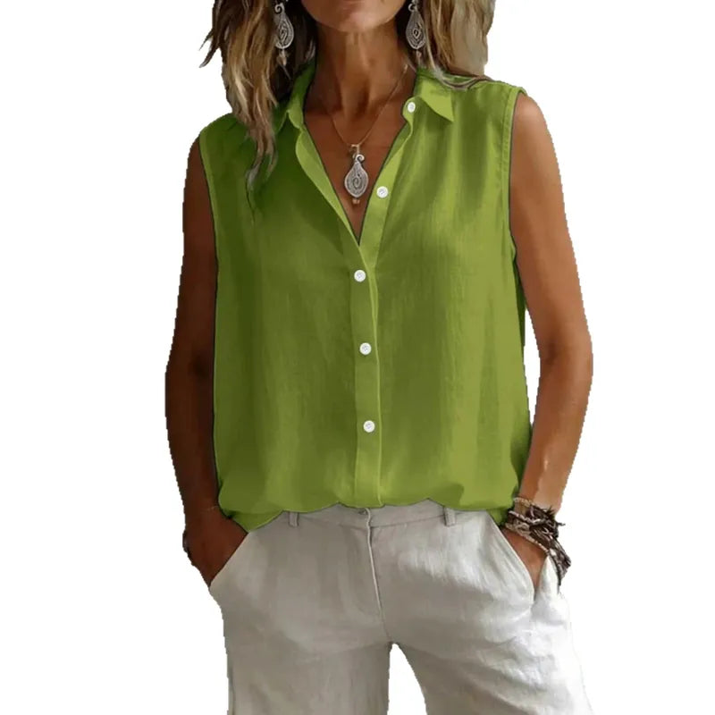 Chemise Femme Décontractée Sans Manches En Polyester Uni Avec Couture Tissu