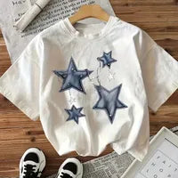 T-shirt Femme En Coton Avec Motif Étoile Et Manches Courtes