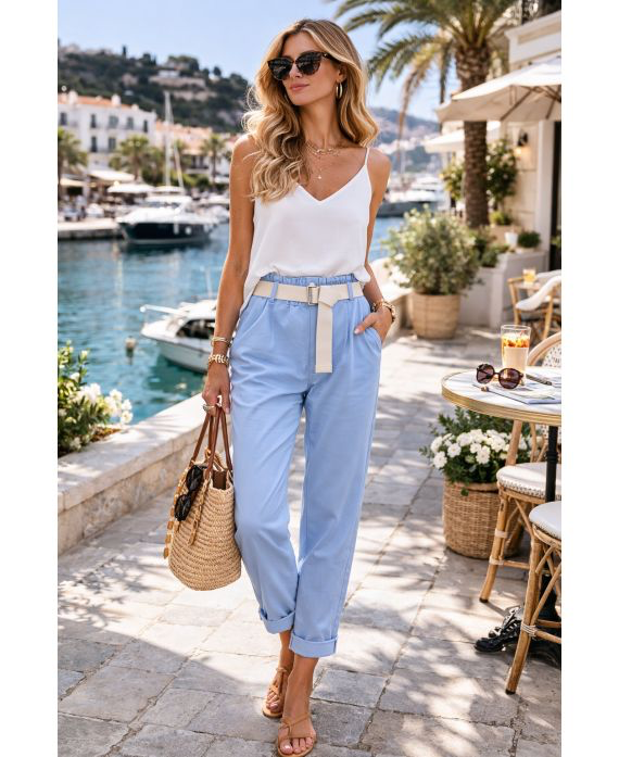 Stretch City Trousers with Belt – Viscose Comfort & Tailored Fit – Made in Italy