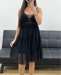 "Bohemian Collection" Short Dress – Crochet & Lace – Black – Made in Italy