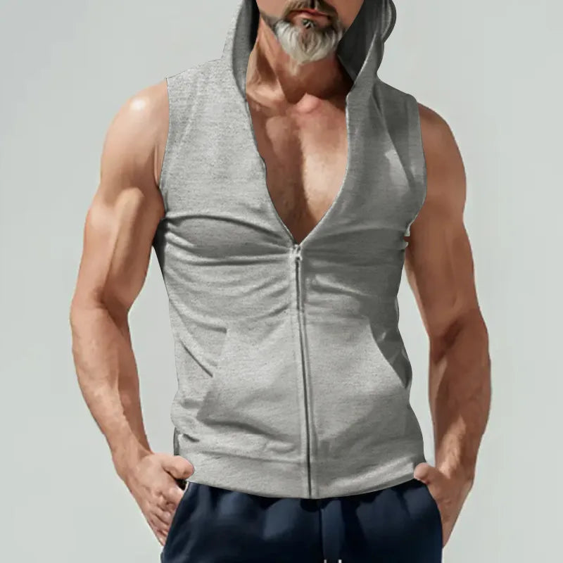 Hommes Cardigan À Capuche Zipper Sweatshirt Sans Manches Mode Sport Veste Hommes Gilet D'été