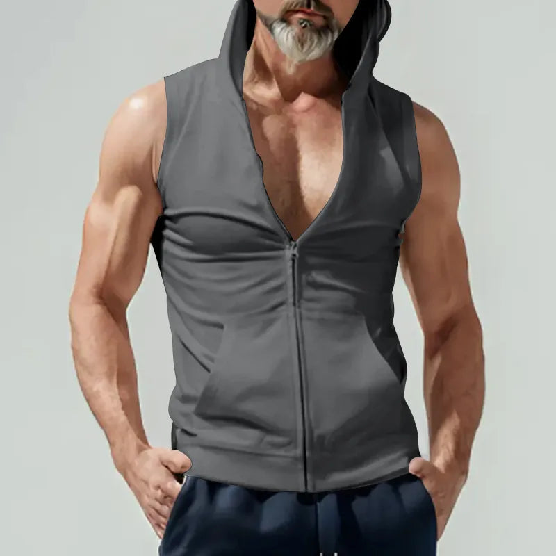 Hommes Cardigan À Capuche Zipper Sweatshirt Sans Manches Mode Sport Veste Hommes Gilet D'été