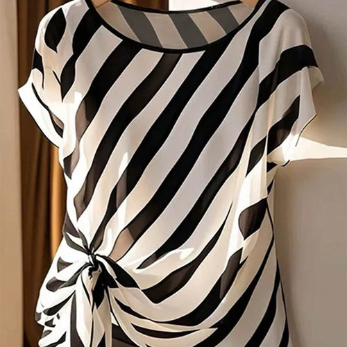 Chemise Rayée Col Rond avec Nœud – Femme