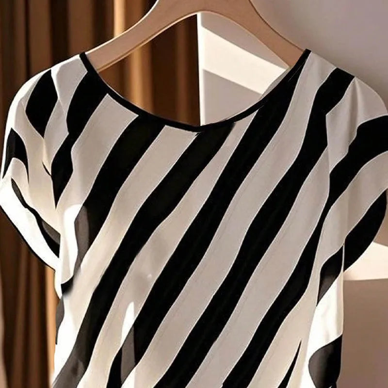 Chemise Rayée Col Rond avec Nœud – Femme