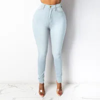 Jeans Femme Décontracté Style Simple En Denim Coton Coupe Slim Taille Haute Longueur Totale