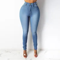 Jeans Femme Décontracté Style Simple En Denim Coton Coupe Slim Taille Haute Longueur Totale