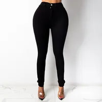 Jeans Femme Décontracté Style Simple En Denim Coton Coupe Slim Taille Haute Longueur Totale