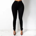 Jeans Femme Décontracté Style Simple En Denim Coton Coupe Slim Taille Haute Longueur Totale