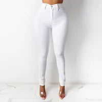 Jeans Femme Décontracté Style Simple En Denim Coton Coupe Slim Taille Haute Longueur Totale