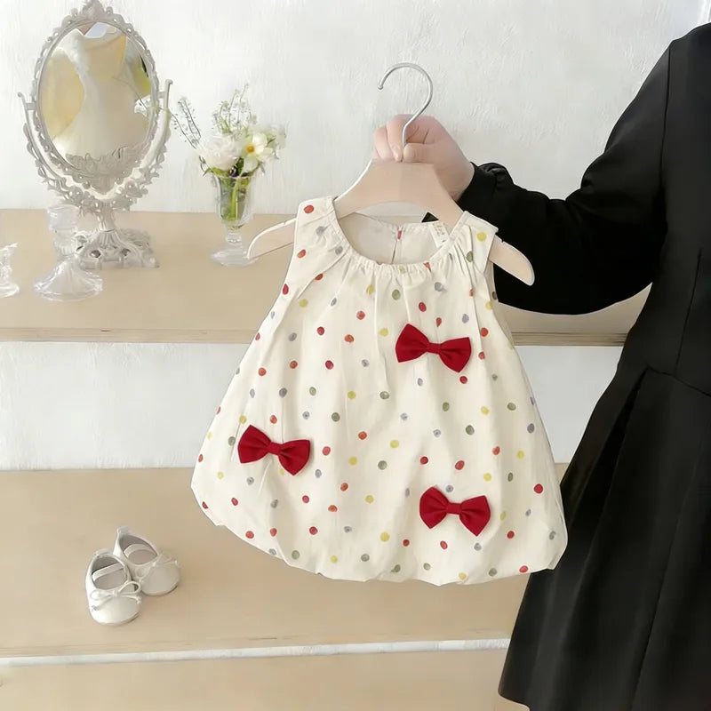 Robe D'été Sans Manches Pour Fille Bébé Avec Motif À Points Ronds En Coton À Plus De 70%, Couleur Rouge