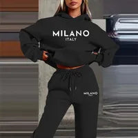 Ensemble Sweatshirt Et Hoodie À Motif Lettre, Teint Noir, Rayonne Avec Pantalon Pull, Style Vintage Adultes