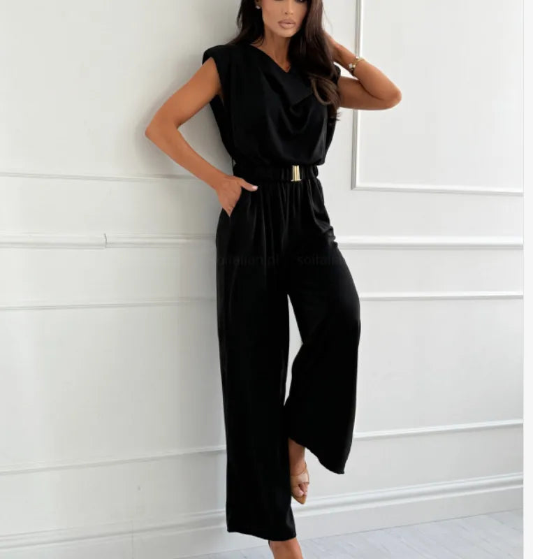 Combinaisons Style Britannique Pantalon Toute La Longueur En Polyester Avec Taille Élastique Confortable