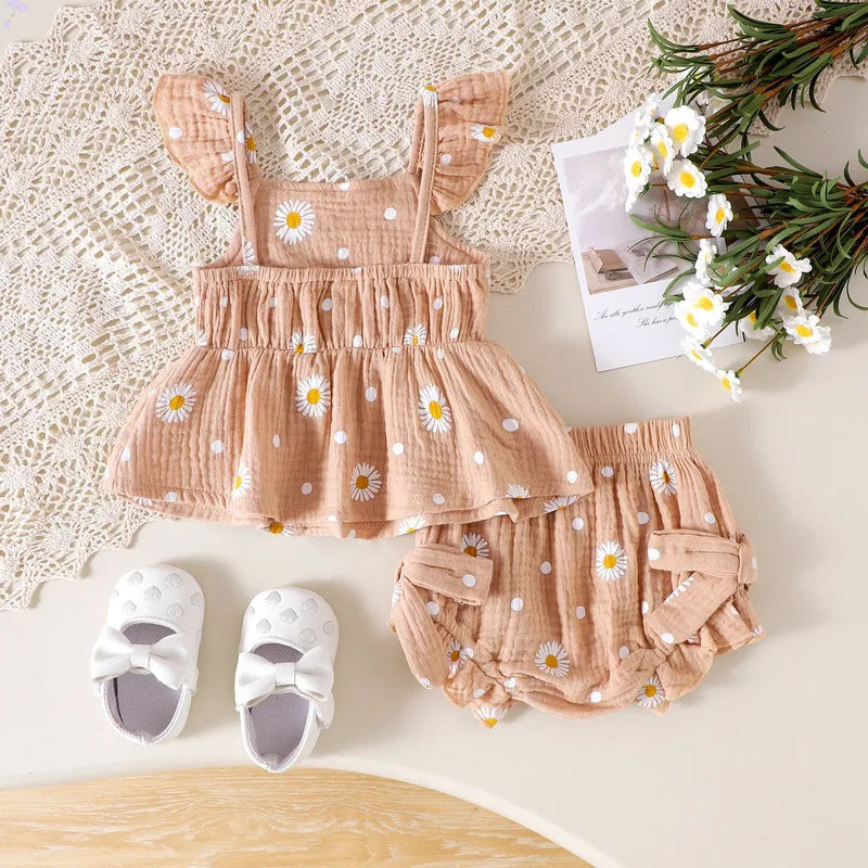 Ensemble Robe Bébé Fille 2 Pièces Motif Marguerite En Coton Style Mignon