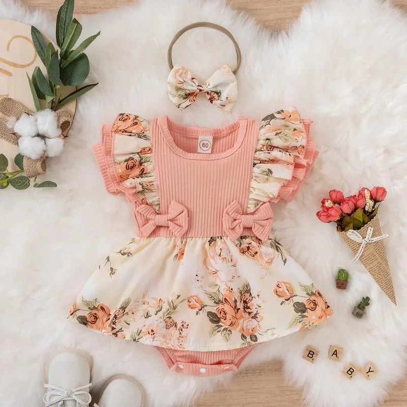 Style Été Pit Barboteuse Combinaison Barboteuse Robe Bébé Sac Floral Pet Vêtements Bébé Barboteuse