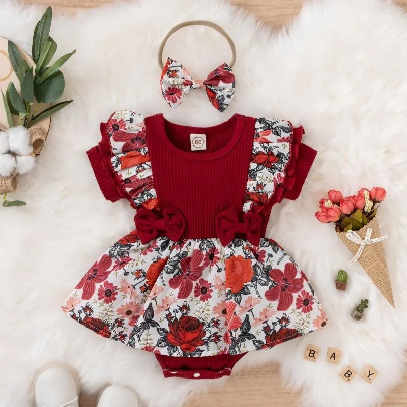 Style Été Pit Barboteuse Combinaison Barboteuse Robe Bébé Sac Floral Pet Vêtements Bébé Barboteuse
