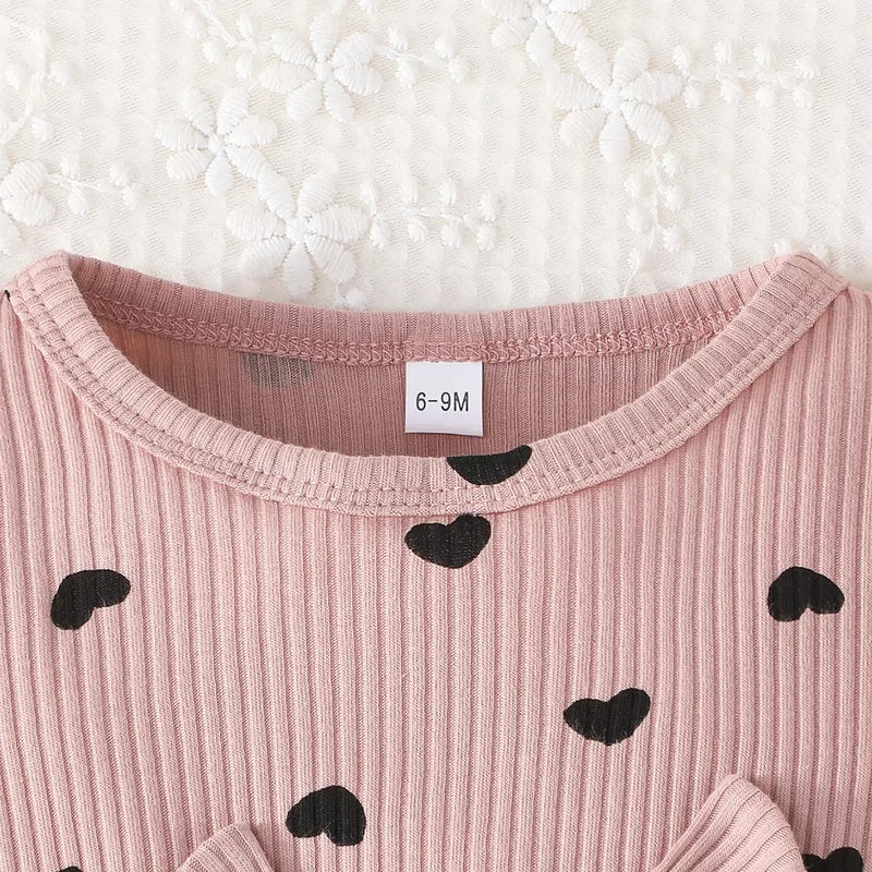 Ensemble Robe Imprimé Cœur Pour Bébé Fille Princesse Printemps Automne Jupe En Tulle Manches Longues Tissu Polyester Vêtements Pour Nourrissons