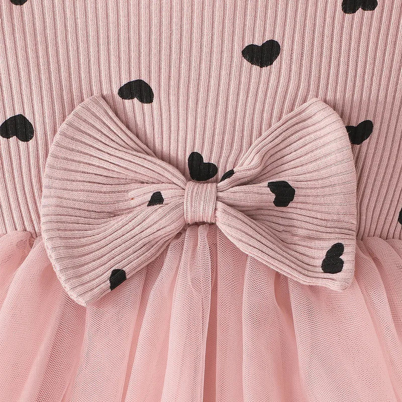 Ensemble Robe Imprimé Cœur Pour Bébé Fille Princesse Printemps Automne Jupe En Tulle Manches Longues Tissu Polyester Vêtements Pour Nourrissons