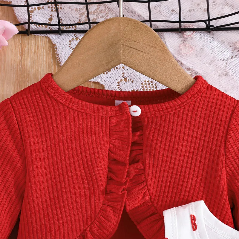 Ensemble Mode Fille | Veste Manches Longues & Robe Gilet Imprimé Cœur – Style Coréen Automne