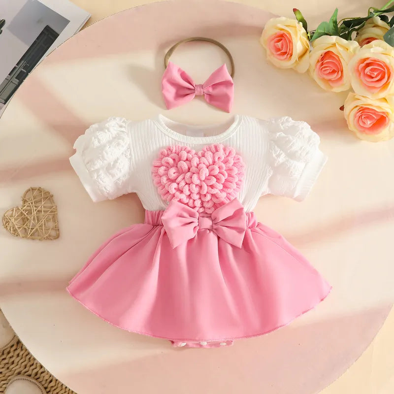 Robe D'été Pour Bébé Fille, Manches Bouffantes, Cœur, Princesse, Body À Manches Courtes, Tenue Décontractée