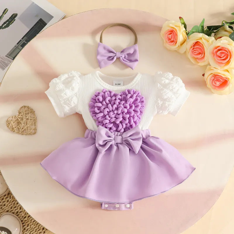 Robe D'été Pour Bébé Fille, Manches Bouffantes, Cœur, Princesse, Body À Manches Courtes, Tenue Décontractée