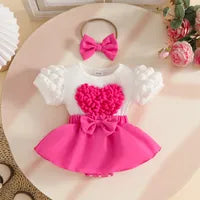 Robe D'été Pour Bébé Fille, Manches Bouffantes, Cœur, Princesse, Body À Manches Courtes, Tenue Décontractée