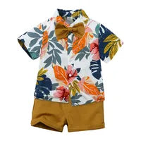 Ensemble Chemise Et Shorts Floral Pour Garçons En Coton Doux Style Européen Vêtements De Garçon À Épaules Outils À Deux Pièces Pour L'Été