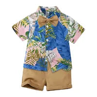 Ensemble Chemise Et Shorts Floral Pour Garçons En Coton Doux Style Européen Vêtements De Garçon À Épaules Outils À Deux Pièces Pour L'Été