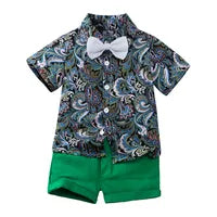 Ensemble Chemise Et Shorts Floral Pour Garçons En Coton Doux Style Européen Vêtements De Garçon À Épaules Outils À Deux Pièces Pour L'Été