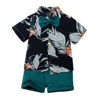 Ensemble Chemise Et Shorts Floral Pour Garçons En Coton Doux Style Européen Vêtements De Garçon À Épaules Outils À Deux Pièces Pour L'Été