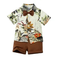 Ensemble Chemise Et Shorts Floral Pour Garçons En Coton Doux Style Européen Vêtements De Garçon À Épaules Outils À Deux Pièces Pour L'Été