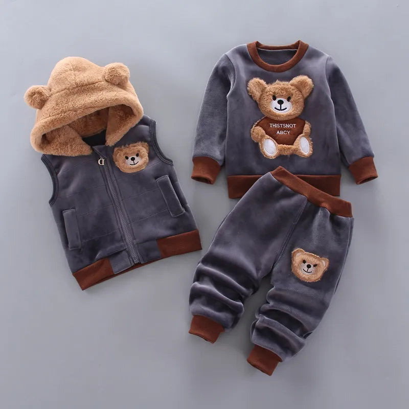Mignon Style Coréen Dessin Animé Ours Polyester Toison Ensembles De Vêtements Pour Garçons / Filles