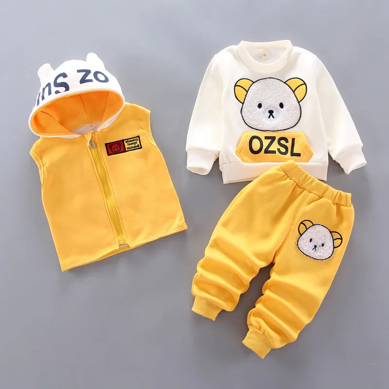 Mignon Style Coréen Dessin Animé Ours Polyester Toison Ensembles De Vêtements Pour Garçons / Filles
