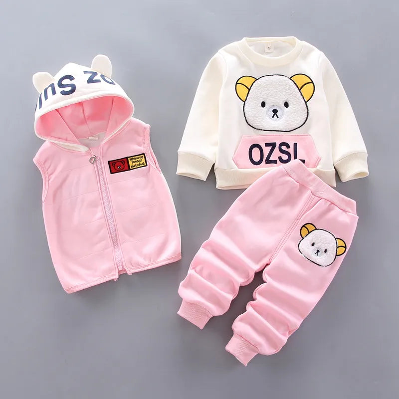 Mignon Style Coréen Dessin Animé Ours Polyester Toison Ensembles De Vêtements Pour Garçons / Filles