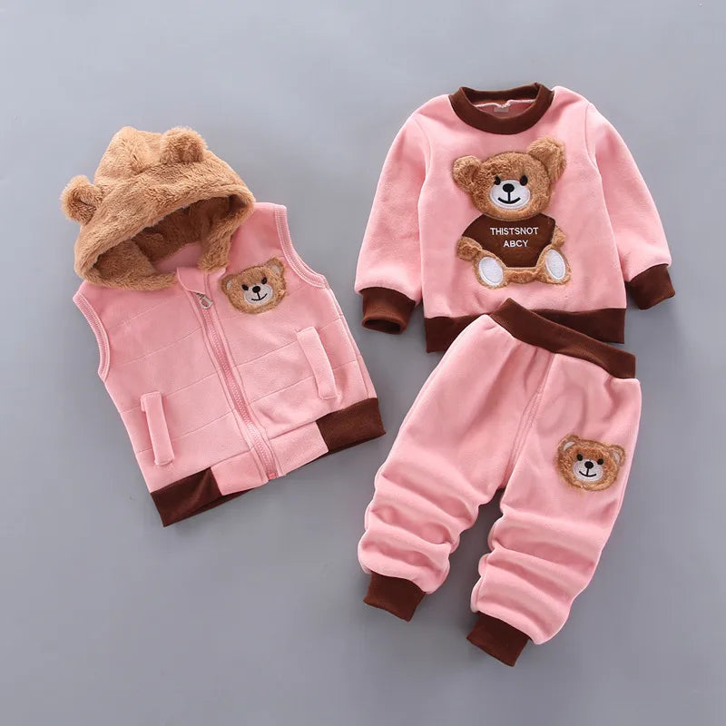 Mignon Style Coréen Dessin Animé Ours Polyester Toison Ensembles De Vêtements Pour Garçons / Filles