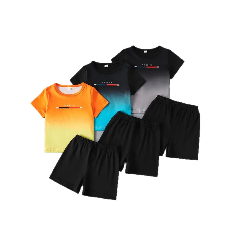 Ensemble Pantalon Garçon Bébé Style Décontractée En Polyester Avec Motif Lettre Et Col Rond À Manches Courtes