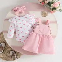 Ensemble Pour Bébé Filles À Motif Coeur Et Bandeau Longue Manches Velours