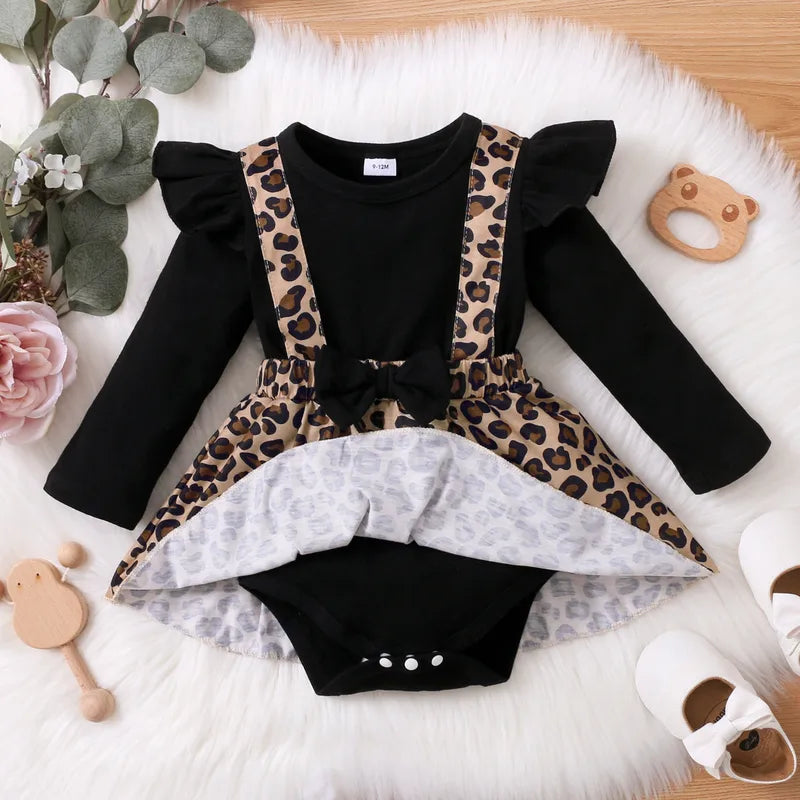 Pour Bébé Filles Body Manches longues Imprimé Léopard Printemps Automne Vêtements En Coton Pour Bébé Couleur Naturelle