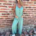Combinaison Femme Chic Sans Manches – Polyester Uni, Longueur Totale