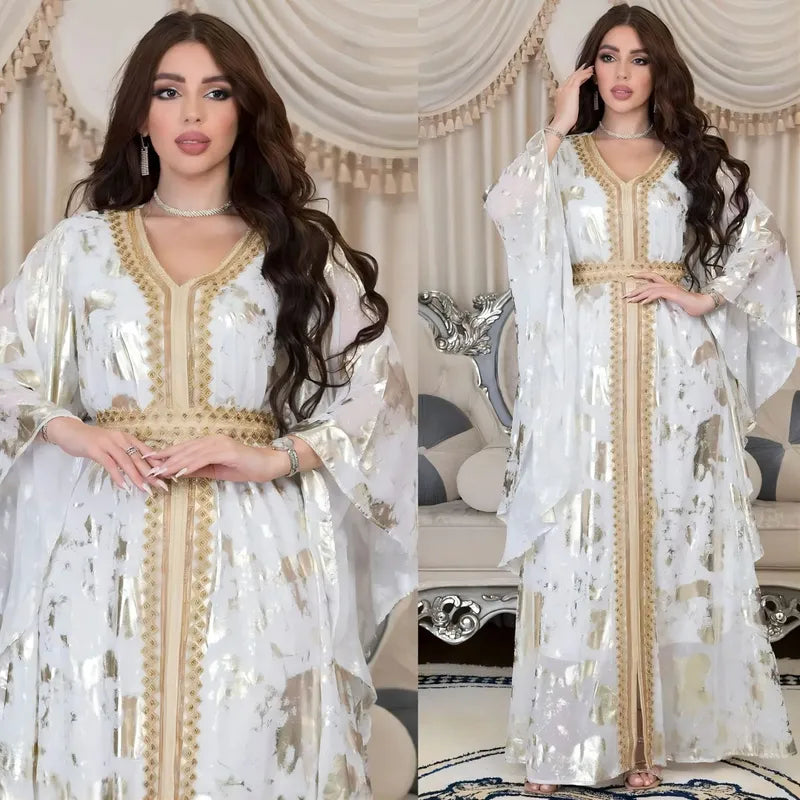 Femmes Style Ethnique Ceinture Géométrique Banquet Col En V Manche Longue Abaya