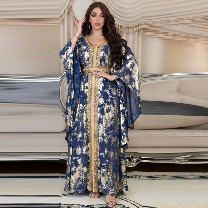 Femmes Style Ethnique Ceinture Géométrique Banquet Col En V Manche Longue Abaya
