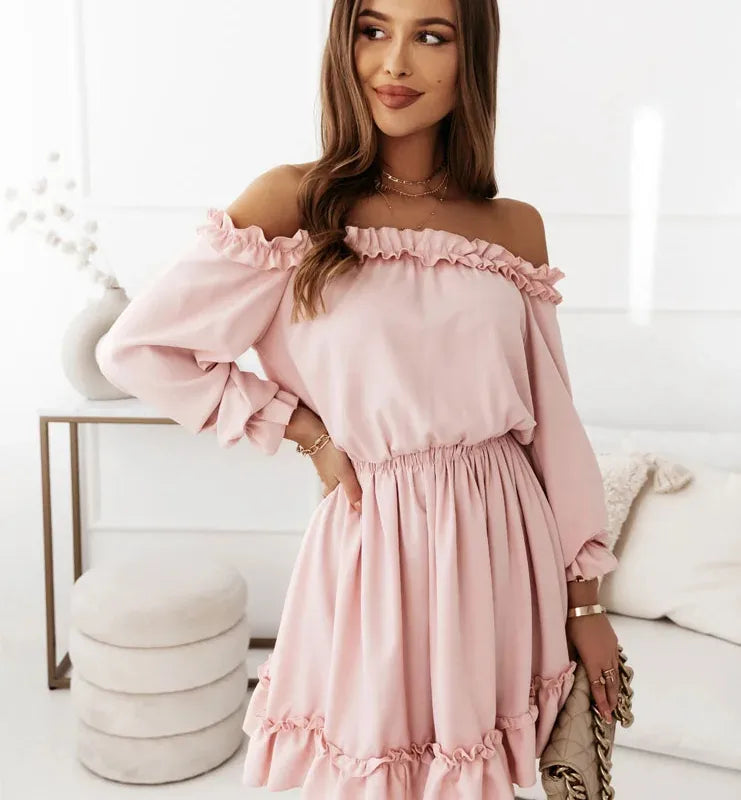 Robe Épaule Découverte Colorée Coupe Cintrée Midi