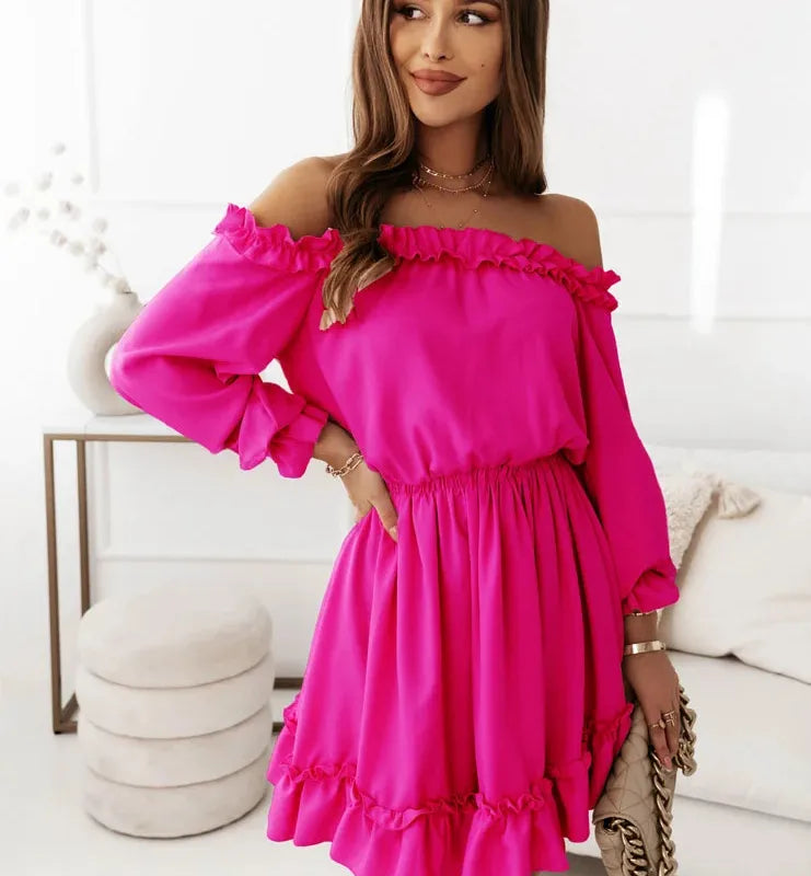 Robe Épaule Découverte Colorée Coupe Cintrée Midi